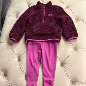 Under Armour Girls Burgundy Sherpa Pullover & Pink Leggings Set